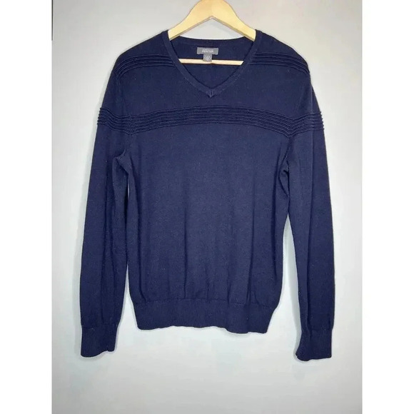 Kenneth Cole Reaction Other - Kenneth Cole Reaction Mens Ribbed Striped V Neck Sweater Pullover Blue Sz Large